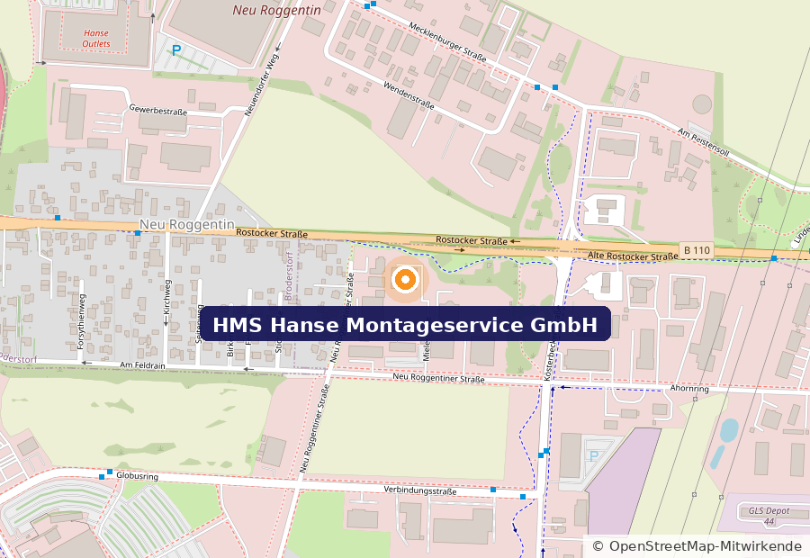 Standort der HMS Hanse Montageservice GmbH: Neu Roggentiner Straße 3A, 18184 Roggentin bei Rostock